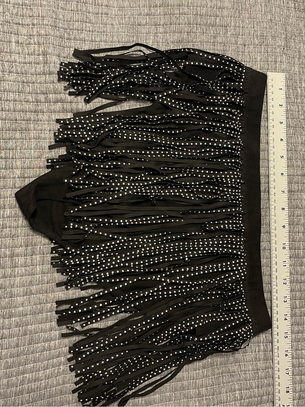 Black Fringe Mini Skirt with Silver Stud Detailing suede festival skirt